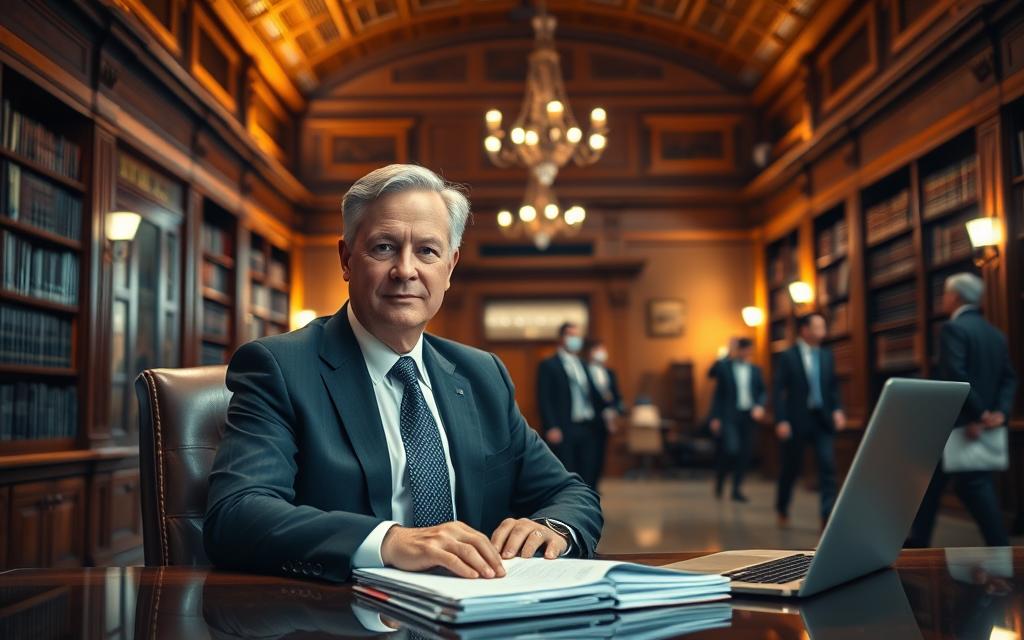 A High-Ceilinged, Wood-Paneled Law Office With A Large Desk And Bookshelves Lining The Walls. A Middle-Aged Lawyer In A Crisp Suit Sits At The Desk, A Stack Of Legal Documents And A Laptop In Front Of Them. The Lighting Is Warm And Subdued, Creating A Serious, Professional Atmosphere. In The Background, Blurred Figures Move Through A Busy Office, Suggesting The Broader Context Of The Workplace Environment. The Overall Mood Is One Of Focused Intensity, Hinting At The Gravity And Complexity Of Employment-Related Defamation Cases. A High-Ceilinged, Wood-Paneled Law Office With A Large Desk And Bookshelves Lining The Walls. A Middle-Aged Lawyer In A Crisp Suit Sits At The Desk, A Stack Of Legal Documents And A Laptop In Front Of Them. The Lighting Is Warm And Subdued, Creating A Serious, Professional Atmosphere. In The Background, Blurred Figures Move Through A Busy Office, Suggesting The Broader Context Of The Workplace Environment. The Overall Mood Is One Of Focused Intensity, Hinting At The Gravity And Complexity Of Employment-Related Defamation Cases.