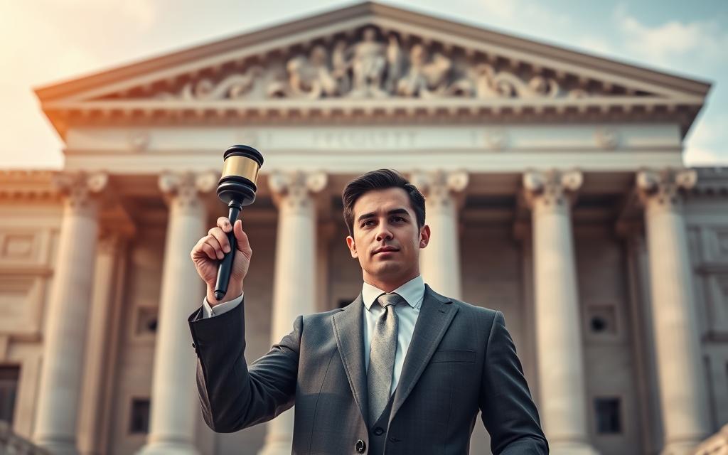 Divorce Lawyer Cost: What You Need To Know In 2025 1 A Majestic Courthouse Stands Tall, Its Marble Columns And Ornate Faรงade Exuding A Sense Of Justice And Authority. In The Foreground, A Confident Individual, Clad In A Sharp Suit, Holds Up A Gavel, Symbolizing The Power Of The Legal System To Protect One'S Rights. The Lighting Is Warm And Focused, Creating A Sense Of Determination And Resolve. The Background Is Blurred, Drawing The Viewer'S Attention To The Central Figure, Who Serves As The Embodiment Of Legal Rights Protection. The Scene Evokes A Feeling Of Determination, Strength, And The Unwavering Commitment To Safeguarding The Legal Rights Of Individuals.